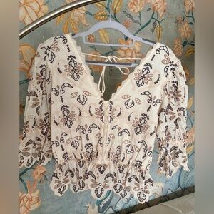 NWT Anthropologie Embroidered Eyelet Peplum Top